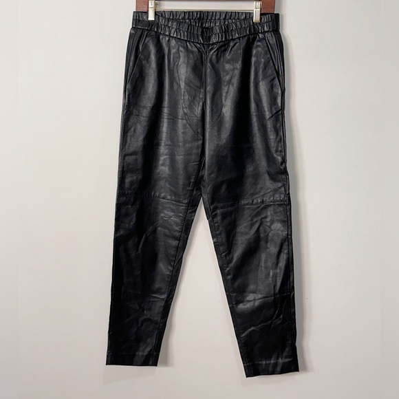 Black Vegan Leather Tapered Leg Pants w Elasticated Waist by H&M Size 8 - Picture 4 of 5
